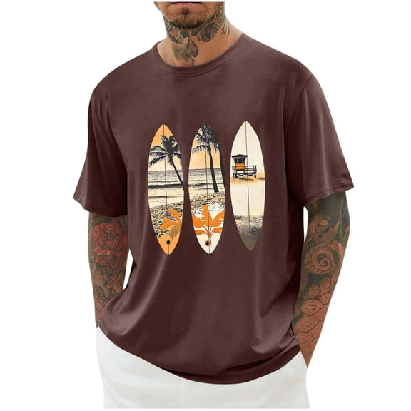 Blmnix Oversized T Shirt Men Big And Tall Shirts Hawaiian Shirt Pullover Undershirt Short Sleeve Brown Crew Neck Graphic Tees Mens Work Shirts,M