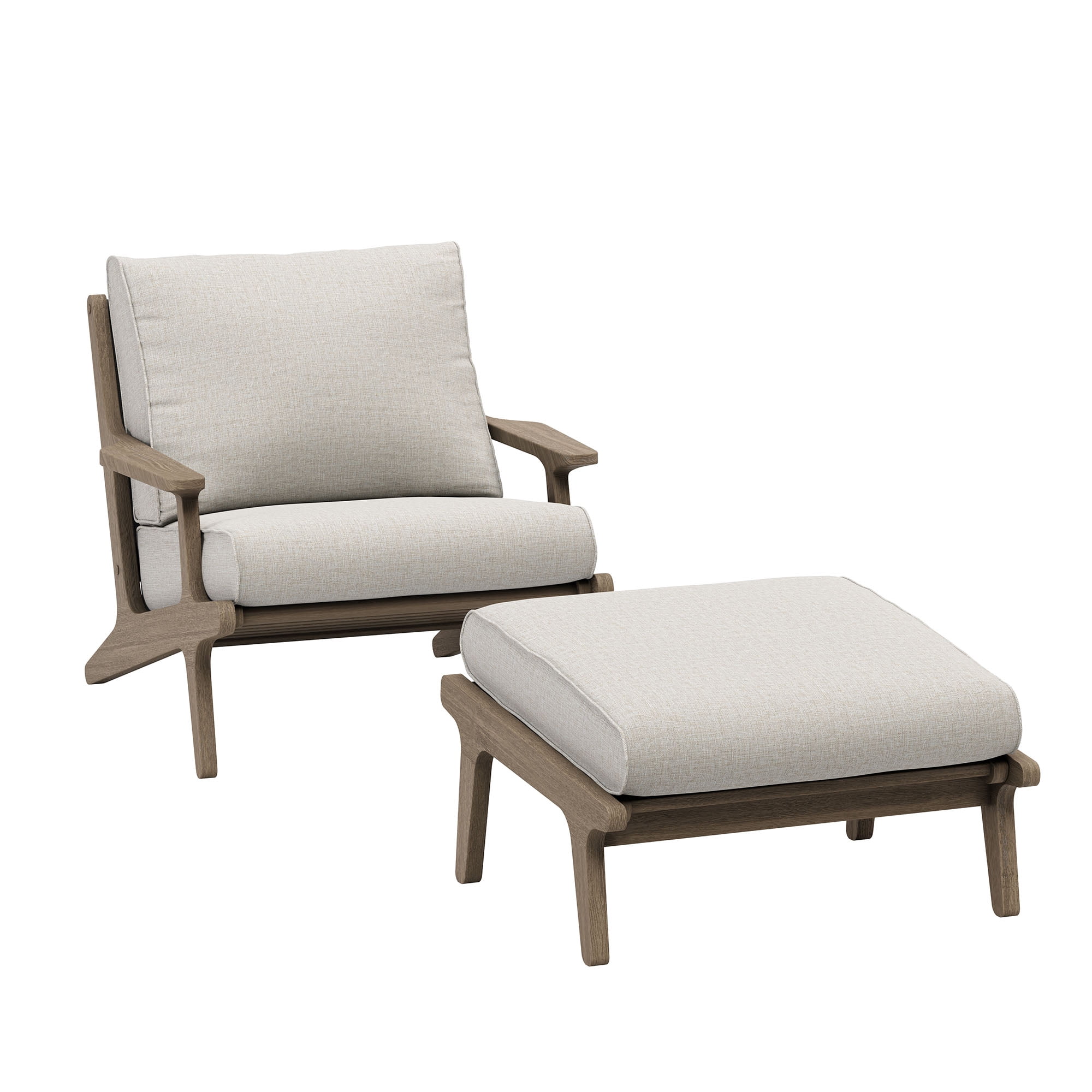 Saratoga Outdoor Teak Wood Chair and Ottoman Set in Weathered Gray Pebble