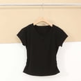 thumbnail image 2 of FRSASU Women's Tops Summer Casual Short Sleeve Basic Spring V-Neck Side Ruched Solid Tee Shirts Black-A, 2 of 5