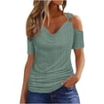 thumbnail image 3 of ZyeKqe Cold Shoulder Tops for Women Crochet Short Sleeve Top Scoop Neck Tunic Top Dressy Casual Blouses, 3 of 6