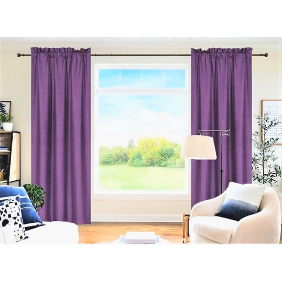 Set of 2 piece R64 purple color lined window curtain panel 100% privacy blackout drape with rod pocket 84" long
