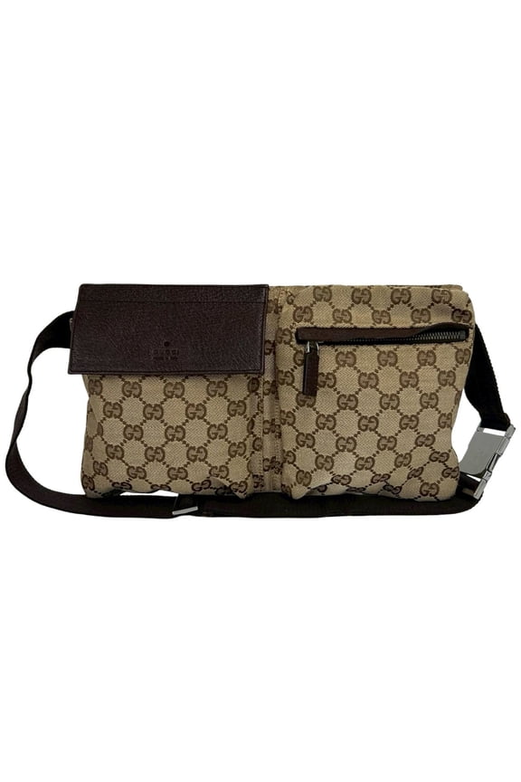 Pre-Owned GUCCI logo-embossed GG pattern canvas and leather body bag/waist pouch/shoulder bag,...