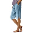 thumbnail image 2 of ASDFVBKG Women's Capri Pants Button Straight Leg Drawstring Elastic High Waist Casual Cropped Pant Loose Fit Summer Outfits Blue 2XL, 2 of 7