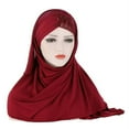 thumbnail image 1 of Forehead Cross Wrap Scarf Cap Solid Color Sequins Hijabs Muslim Women Turban Cap, 1 of 4