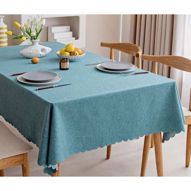 Nvzi Mantel de tela de lino y algodón de color sólido, resistente al agua y al aceite, no lavable, mantel de lujo de alta gama (azul)