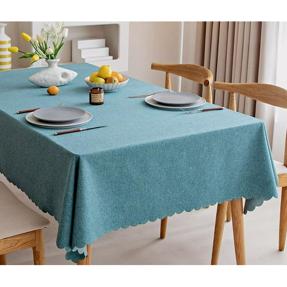 XmhyTop Solid Color Cotton Linen Fabric Tablecloth, Waterproof and Oil-Proof, Non-Washable, High-end Sense of Luxury Tablecloth(Blue)