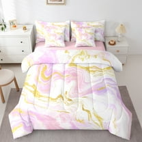 Castle Fairy Marble Watercolor 7-Piece Twin Bedding Sets for Teens Women Men,Abstract Marbling Bedding Comforter Set,Stone Pattern Breathable Sheet Sets,Lightweight Room Decor