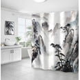 thumbnail image 4 of Cortina de ducha japonesa, pintura de paisaje asiático, tinta oriental, acuarela, montaña, árbol, cortinas de baño abstractas, juego de accesorios de baño de tela con estampado negro con ganchos de, 4 of 4