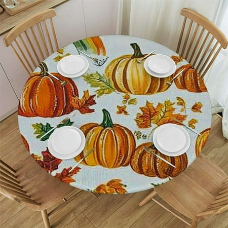 

Autua Pumpkins Autumn Harvest Round Table Cover Stain Resistant and Washable for Indoor Outdoor Kitchen Dining Wedding Parties 100% Polyester Fiber 46 -50