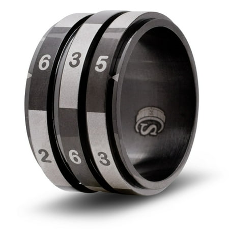 CritSuccess 3d6 Dice Ring with Triple 6 sided Die Spinner (Size 9 - Stainless Steel - Black)