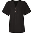 thumbnail image 5 of Summer Tops for Women Trendy Eyelet V Neck Short Sleeve Button down Shirts Casual Henley Tunic Vacation Blouses, 5 of 5