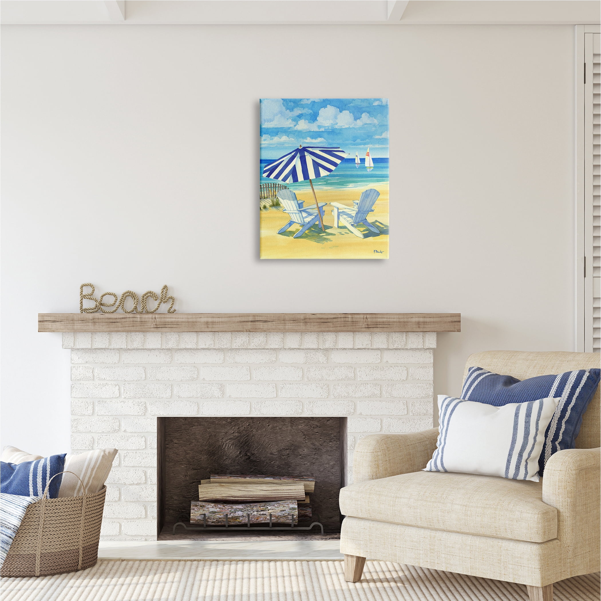 Stupell Industries Summer Shade Beach Scene Nature Painting Gallery Wrapped Canvas Print Wall Art, 24 x 30