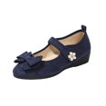 thumbnail image 2 of IEMIEMIEM Women's Mary Jane Flats Bow Pearl Rhinestone Floral Dress Shoes Adjustable Strap Low Wedge Comfort Walking Shoes Ballet Flats Casual Wedding Party Ballerina Flat 8.5 Wide Blue, 2 of 7