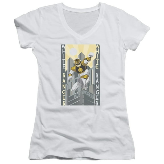 Power Rangers White Ranger Duo Junior Women's V-Neck T-Shirt White