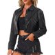 thumbnail image 4 of Chaqueta de mezclilla con flecos INSPIRE CHIC para mujeres, de manga larga, con botones, casual, chaquetas de mezclilla con borlas, gris oscuro, XS, 4 of 5