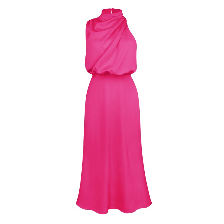 hot pink wedding guest dresses One Shoulder Hot Pink Wedding Guest Dress Formal Evening Party Dress J7203