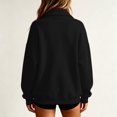 thumbnail image 5 of Women's Solid Full Zip High Collar Sweatshirt Long Sleeve Loose Casual Zip up Jacket with Pockets Lightweight Hoodless Outerwear Tops Black, 5 of 6
