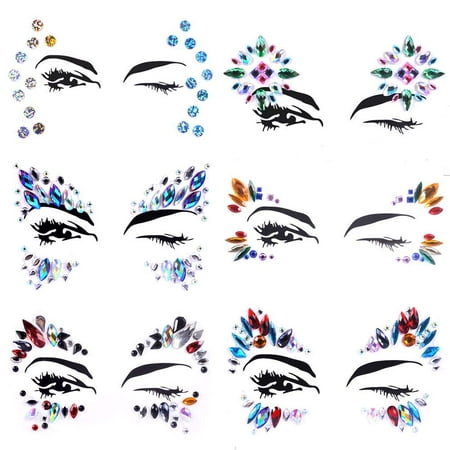 Lady Up 6 PCS Face Jewels Tattoo Set Mermaid Gem Rhinestones Eyes Body Stickers Bindi Crystals Glitter for Rave Party