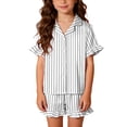 thumbnail image 5 of Girl's Silk Satin Loungewear Set 3Pcs Short Sleeve Button-Down Shirts with Shorts and Pants Lounge Sets Lightweight Summer Casual Outfits, 5 of 6