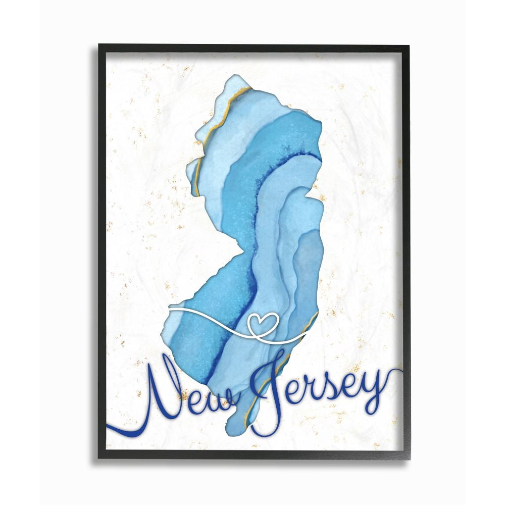 Stupell Industries New Jersey Agate Blue US State Design Framed Wall Art by Ziwei Li