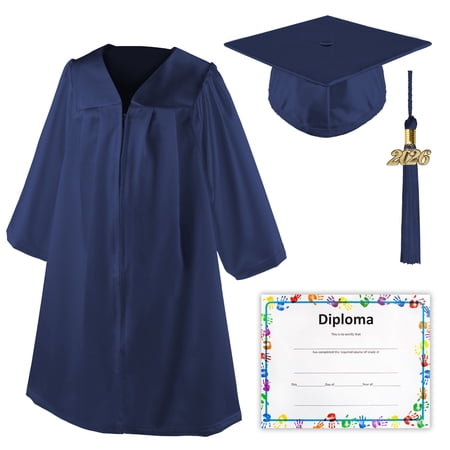 Class Act Graduation Shiny Kindergarten Preschool Graduation Cap & Gown with Matching Tassel and Diploma Certificate Navy