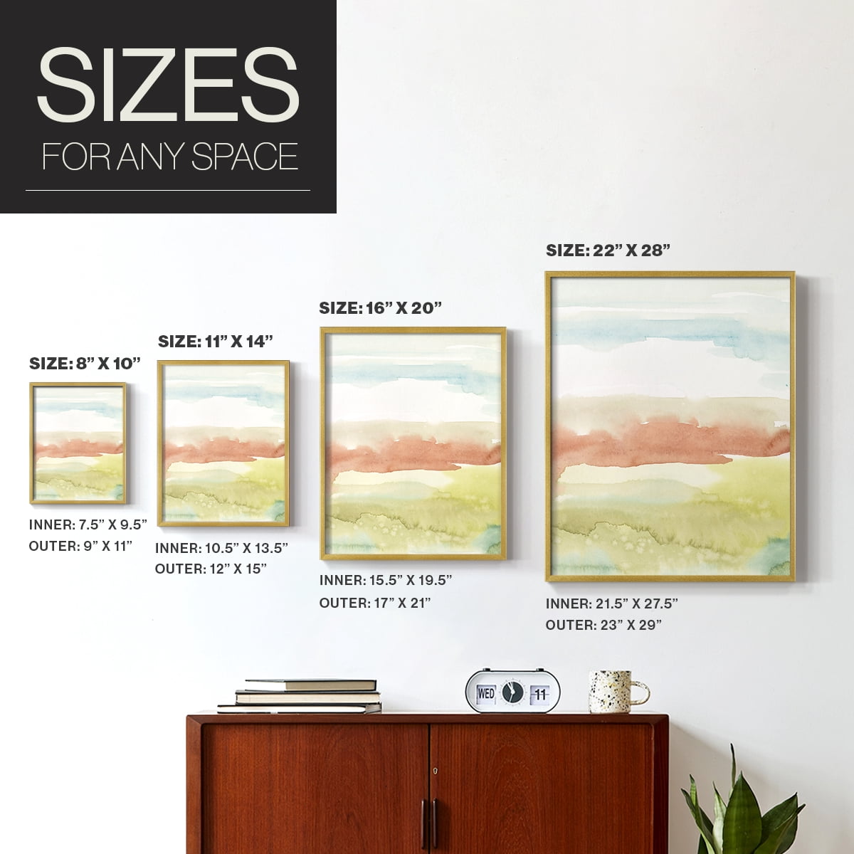 Blushing Sunrise II Framed Print in Gold Solid Wood Framed Print No Nail Hanging