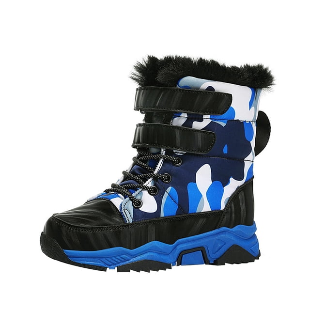 NOKIO Bottes d'Hiver pour Enfants, Imperméables, Doublées de Fourrure, Antidérapantes, à Tige Haute, Chaussures de Randonnée par Temps Froid pour Garçons, Extérieur