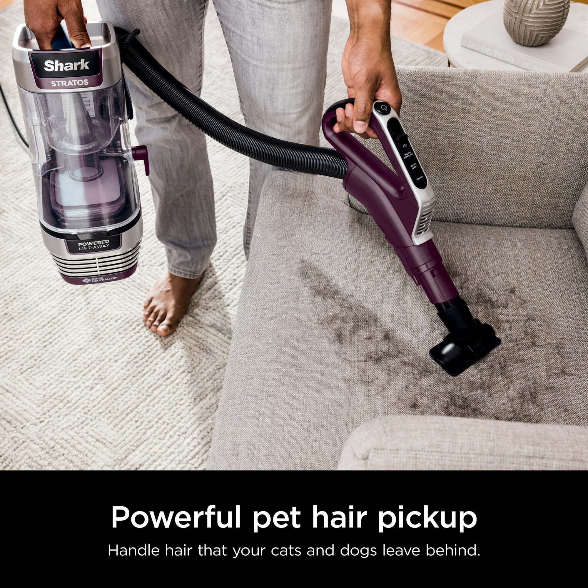 Shark Stratos AZ3000 Upright Vacuum, DuoClean PowerFins HairPro, Powered Lift-Away, Self-Cleaning Brushroll, Odor Neutralizer, HEPA, Pet, Red Plum