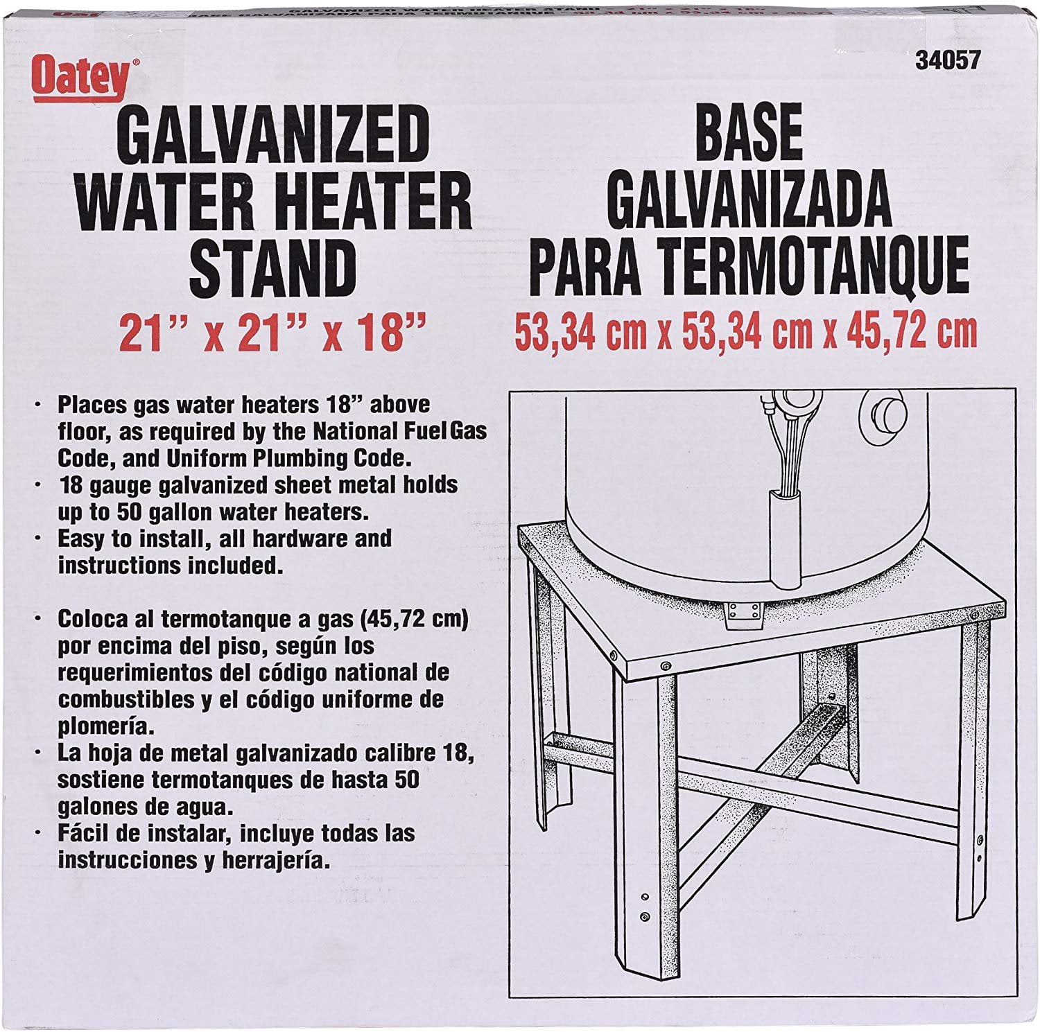 Oatey 34057 Galvanized Water Heater Stand, 21"" Square x 18"" High, Steel