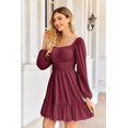 thumbnail image 3 of Vestido Wenrine Mesh Manga Larga Cuello Cuadrado Línea A Rojo Vino, 3 of 7