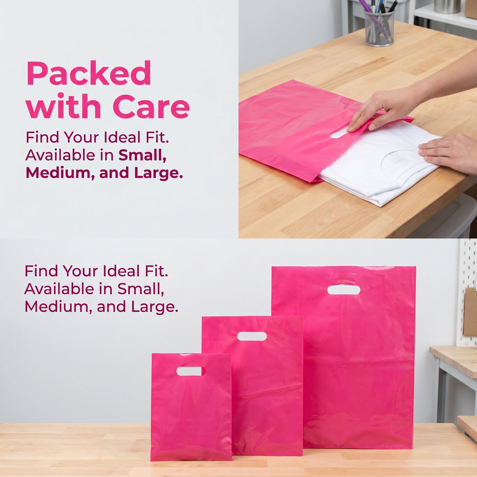 Unique Bargains 50Pcs Premium Waterproof Gift Bags Rose Red 9.8" x 13.8"