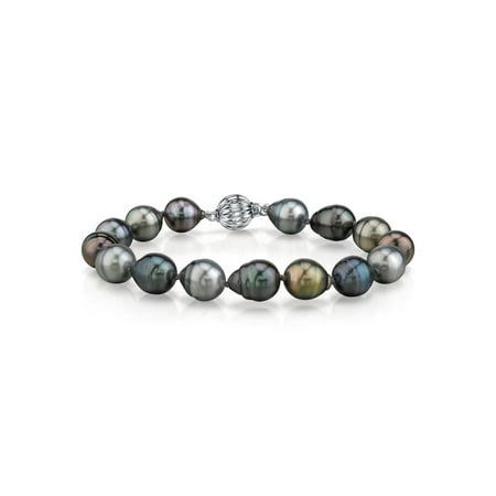 - 14K Gold 9-10mm Tahitian South Sea Multicolor Baroque Cultured Pearl Bracelet