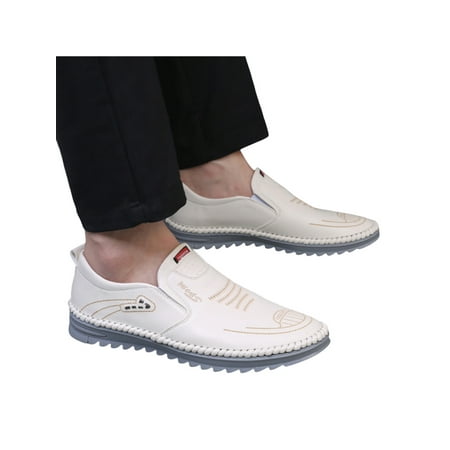 

Lacyhop Mens Loafers Slip On Flats Classic Casual Shoes Driving Hollow Out Dress Shoe Lightweight Comfort White 7.5