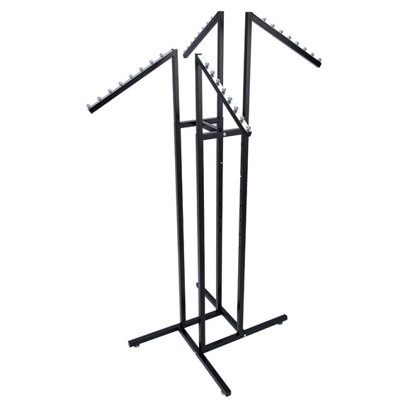 SSWBasics Black 4-Way Clothing Rack with Adjustable Slant Arms for Retail