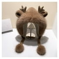 thumbnail image 2 of Opvise Cute Furry Trim Antler Ears Decor Winter Hat Thickened Plush Warm Ear Woolen Hat Fashion Accessories Coffee, 2 of 8