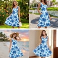 thumbnail image 5 of Jiueut Blue Monstera Palm Tree Plumeria Flower Pattern Matching Couple Outfits Men's Cozy Aloha Shirt Women's Sleeveless Dress, Casual Husband Wife Clothes for Vacation Travel Luau Beach, 2XL, 5 of 5