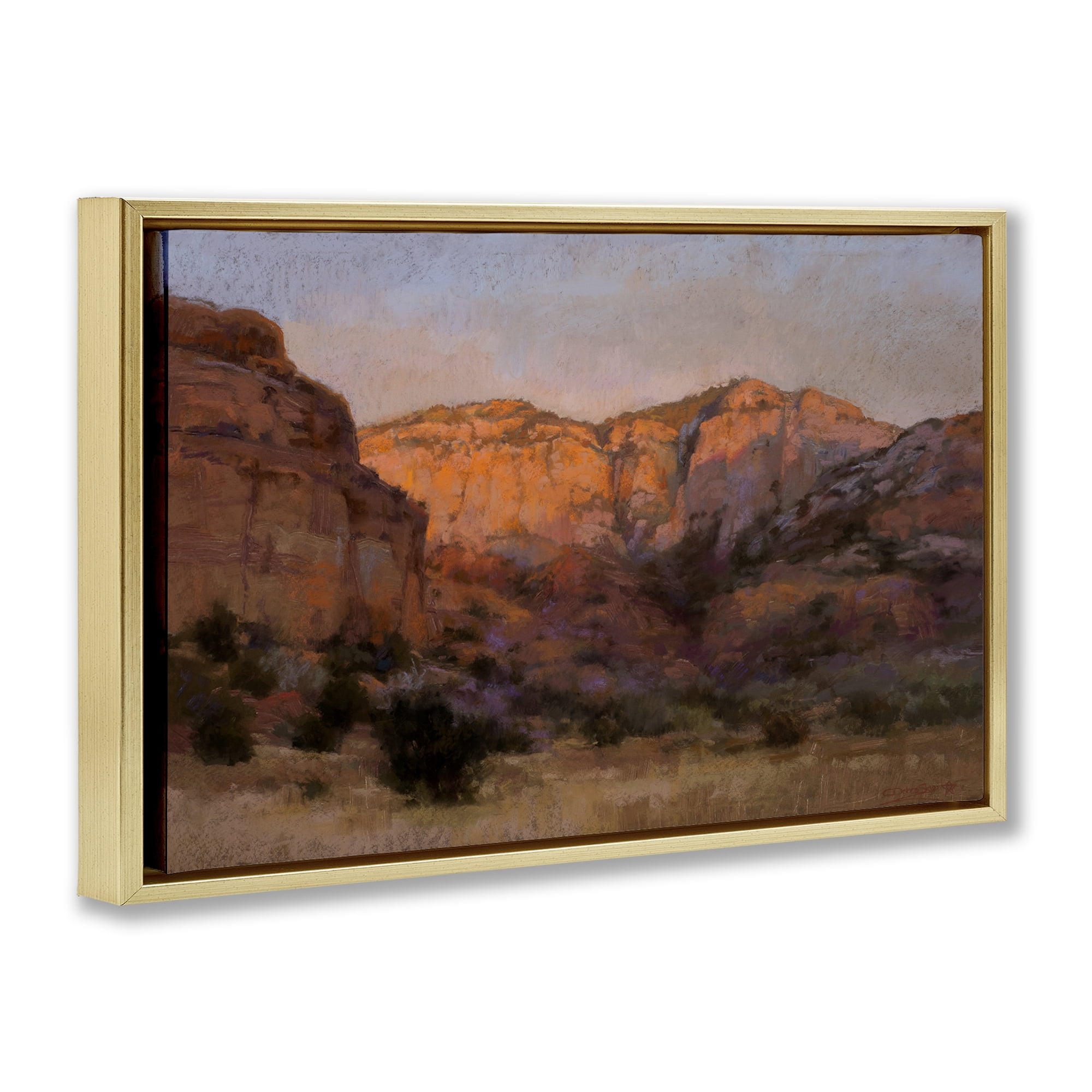 Stupell Industries Canyon Cliffs Landscape Landscape & Nature Painting Gold Floater Framed Canvas Art Print Wall Art, 25 x 17