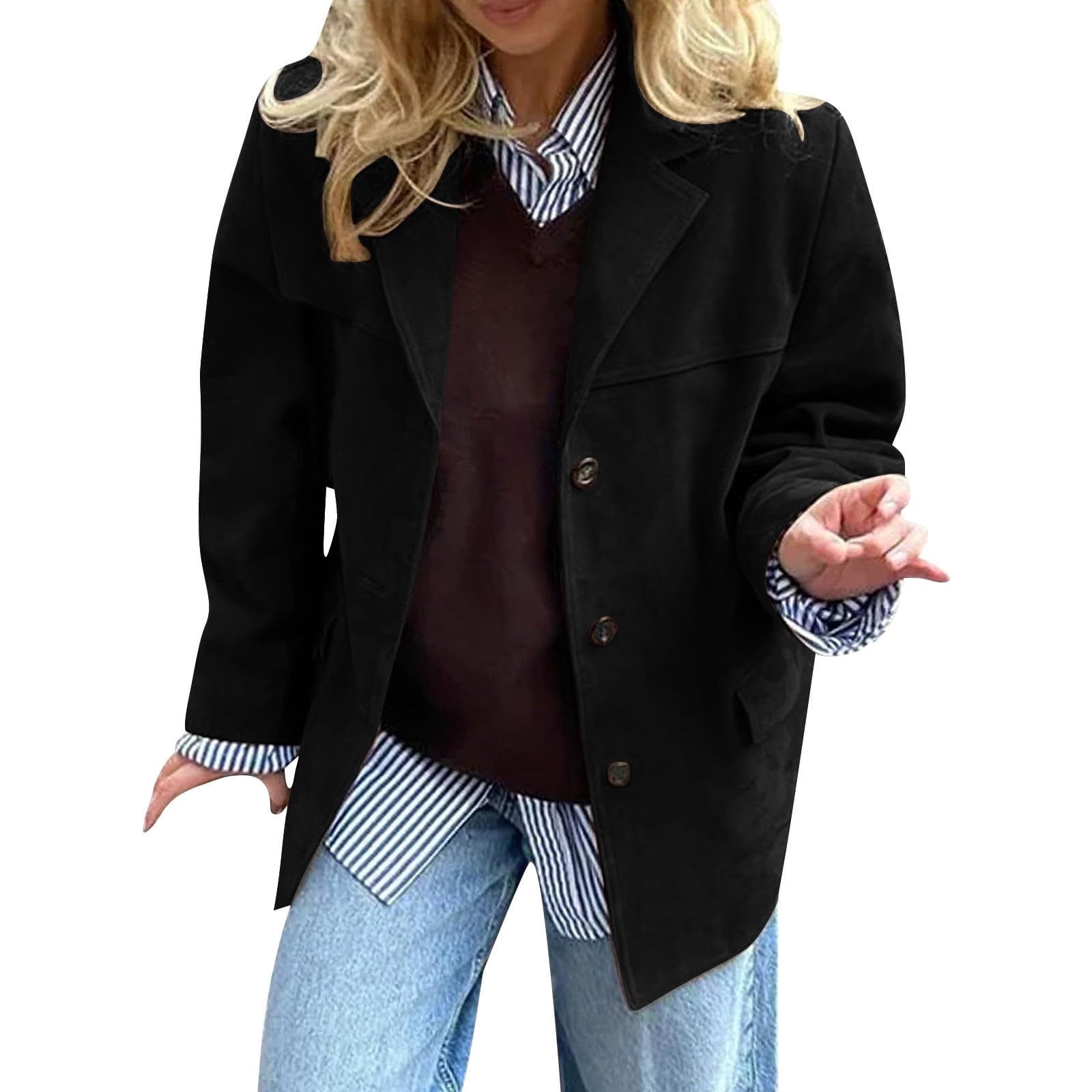 Suede Jacket Women Cropped Button Down Faux Leather Blazer Jackets with Pockets Casual Oversized Plain Work Dreesy Coats 2025 Fall Winter Fashion Outerwear