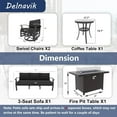 thumbnail image 3 of Kullavik Aluminum Patio Furniture Set,5 Pieces Modern Outdoor Conversation Set w/43in Gas Fire Pit Table, Outdoor Metal Sectional Sofa with 55000 BTU Propane Fire Pit,Black, 3 of 7