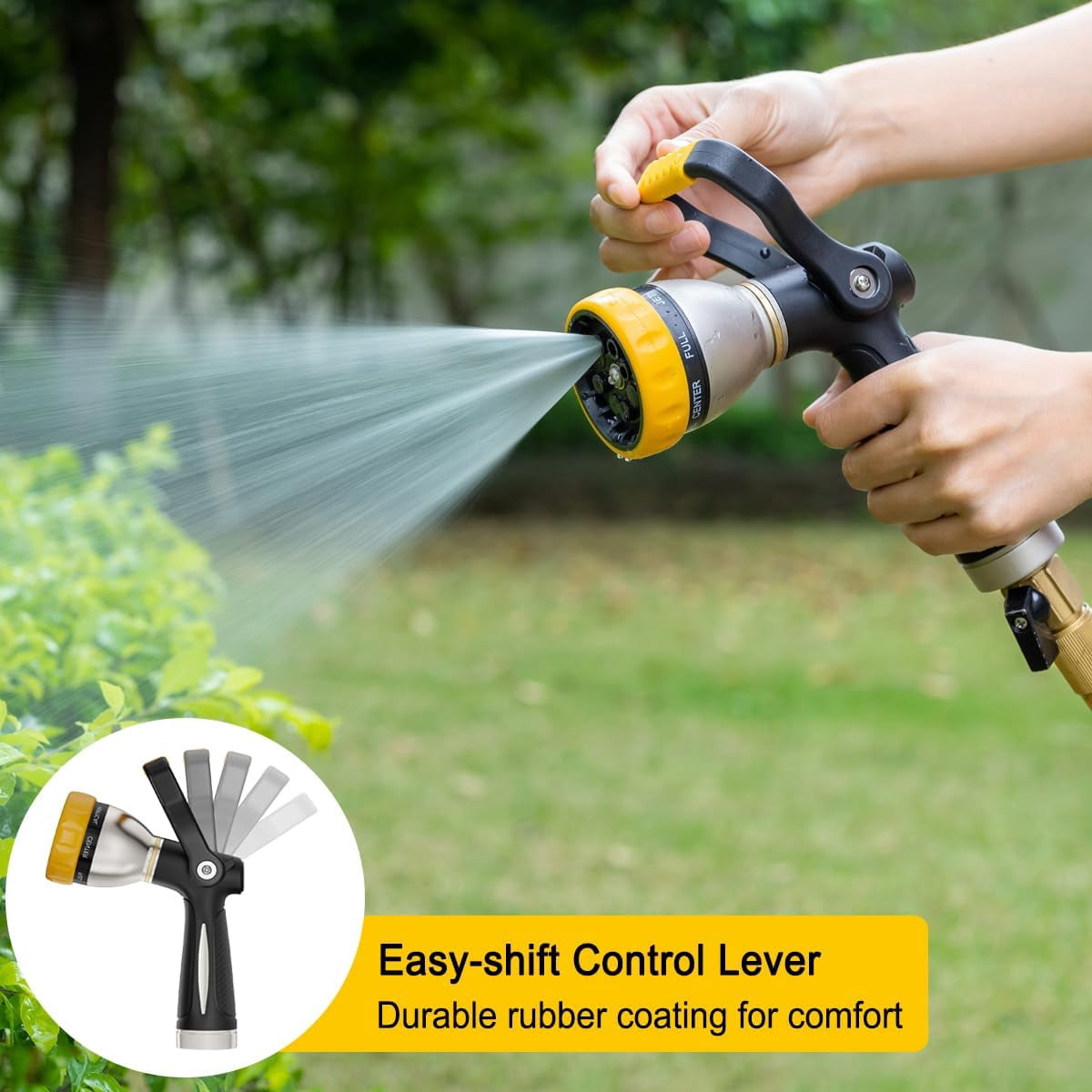 FANHAO High Pressure Fireman's Water Hose Nozzle, Metal Watering Nozzle 8 Spray Patterns for Garden