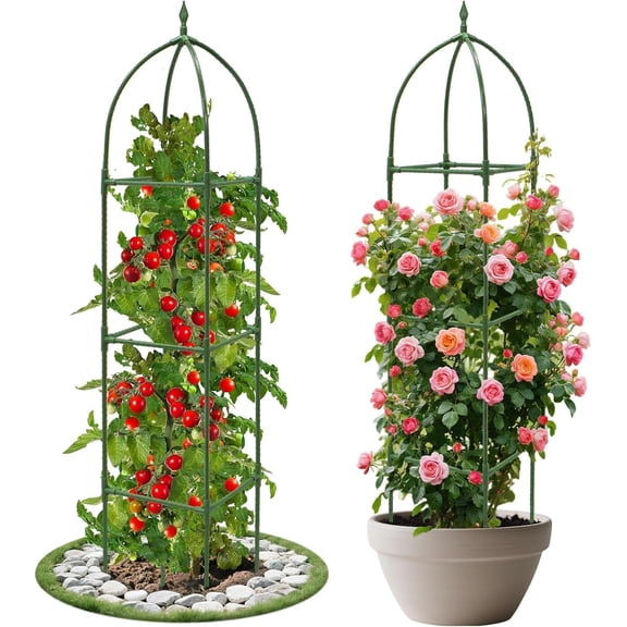 1PC Garden Obelisk Trellis for Climbing Plants, 70.87" Metal Rustproof Plant Support Rose Trellis, Tower Potted Cages for Flowers Fruits Vegetable Vines Indoor & Outdoor, Green(4 Tiers)