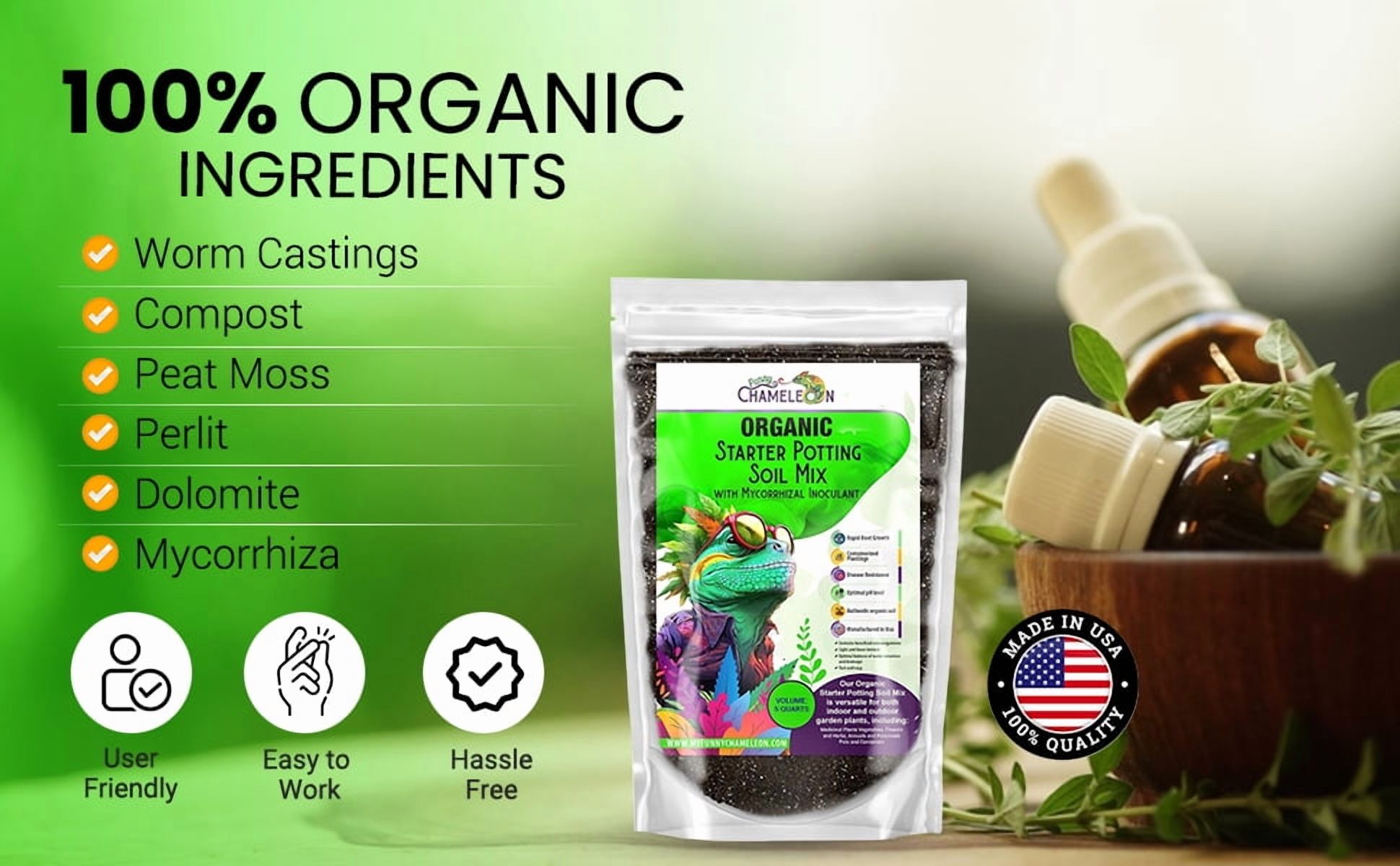 Funny Chameleon Organic Starter Potting Soil Mix with Mycorrhizal Inoculant for Fast Germination, Vigorous Seedlings, Strong Root Systems, Ideal pH, Disease Resistance (20 QUARTS)