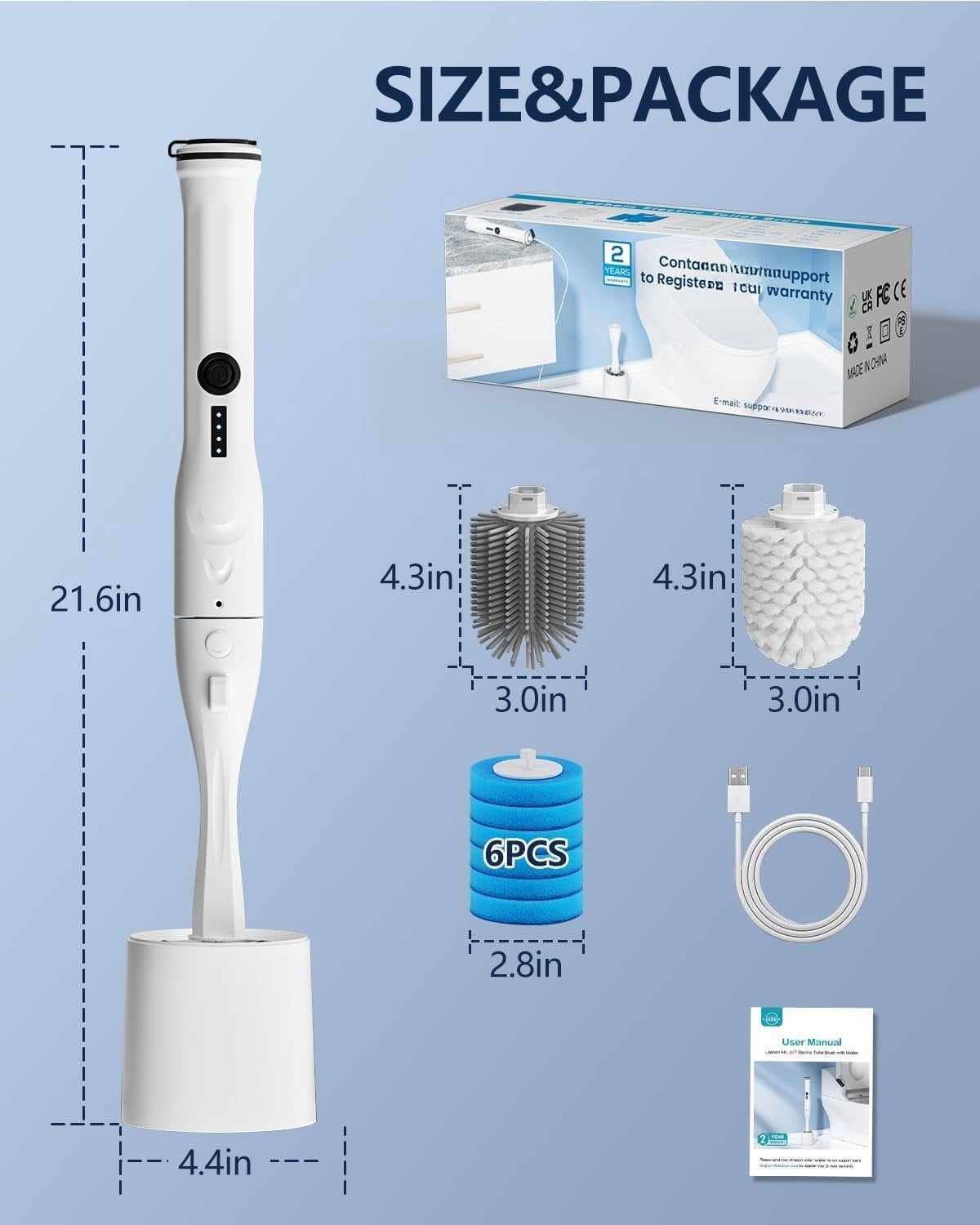 Electric Toilet Brush and Holder Set,  8 in 1 Electric Toilet Bowl Cleaning Kit with 8 Replaceable Brushes, Hard Nylon Brush and Soft  Brush, 6 Refills Disposable Cleaner Brush