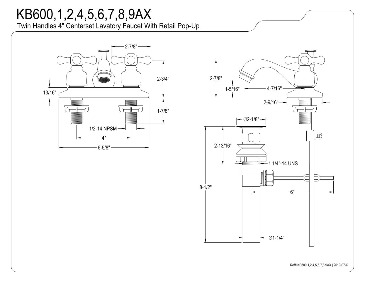 Kingston Brass KB600AX Restoration 4 in. Centerset Bathroom Faucet, Matte Black