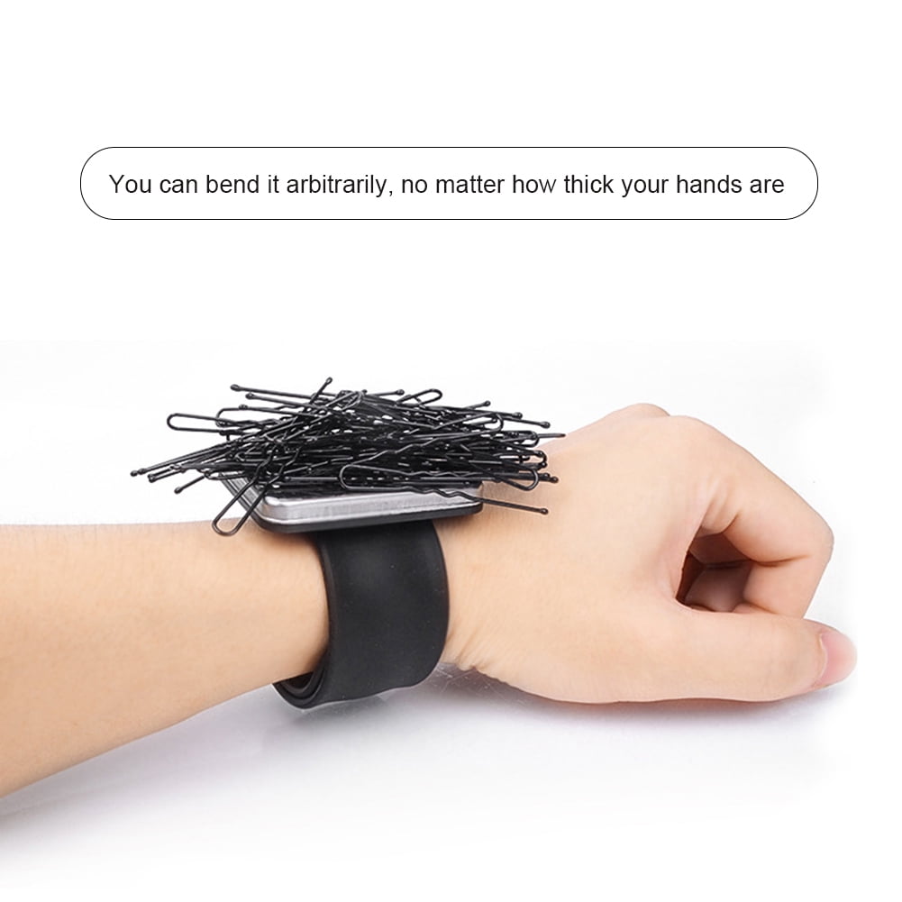 Healifty 2pcs Silicone Wrist Strap Magnetic Pin Holder Bracelet for Salon Shop Sewing Hairstyling Supplies Black Grey 