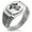 Silver, variant on Stainless Steel Sea Dog Pirate Skull Emblem CZ Ribbed Needle Stripe Pattern Biker Style Polished Ring