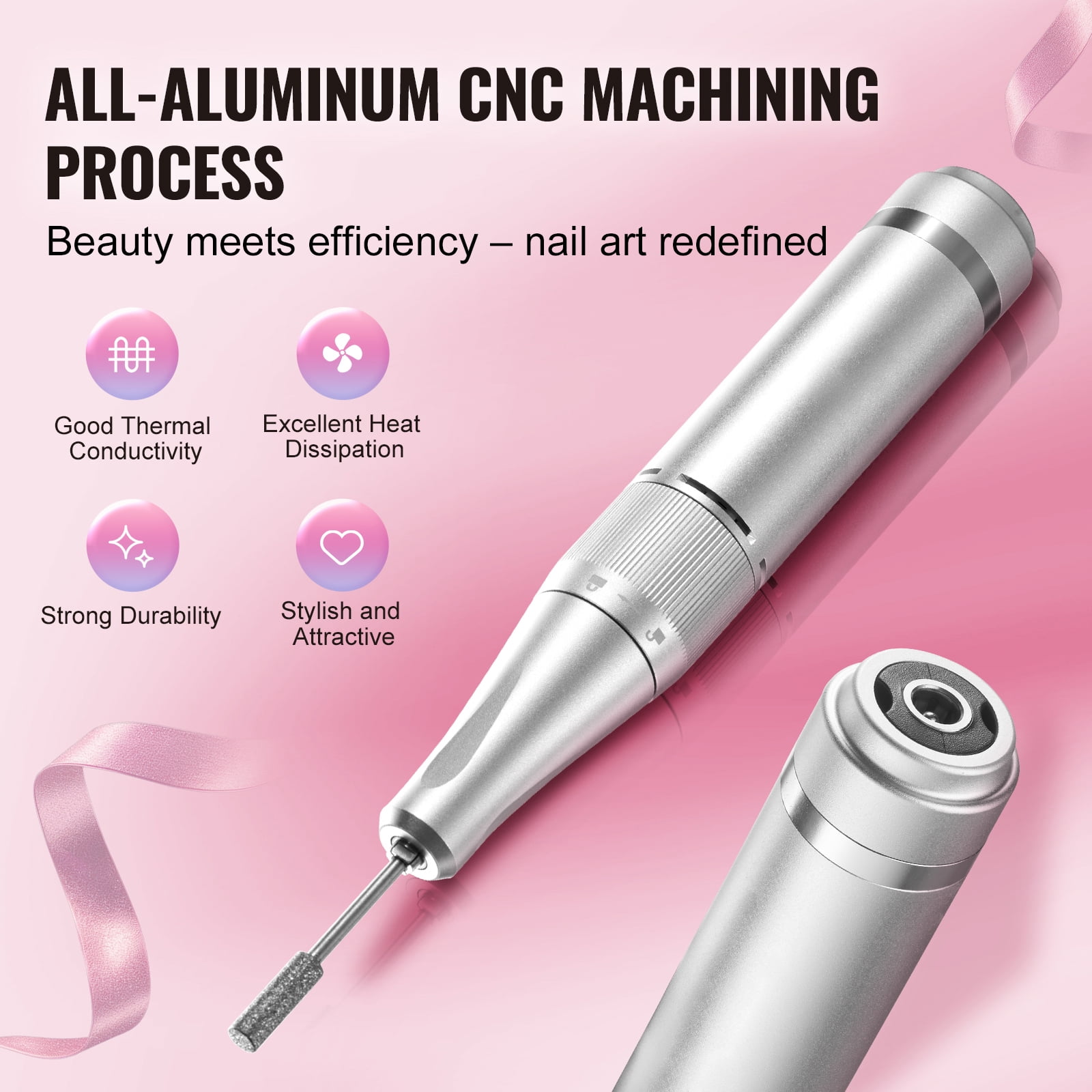 KFFKFF Cordless Nail Drill, 40,000RPM, Rechargeable Electric File with LCD, Acrylic & Gel Nail Grinder, Includes 6 Bits & 50 Sanding Bands for Nail Carving & Polishing