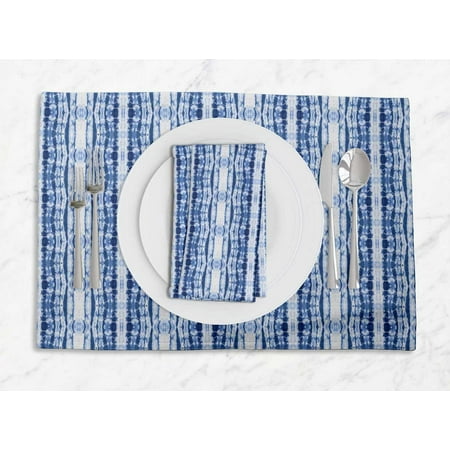 

S4Sassy Blue Ombre Tie-Dye Washable Placemats & Napkins Table Decor Dining Mats