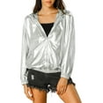 thumbnail image 2 of INSPIRE CHIC Women's Shiny Long Sleeve Zipper Hooded Metallic Jacket, 2 of 7
