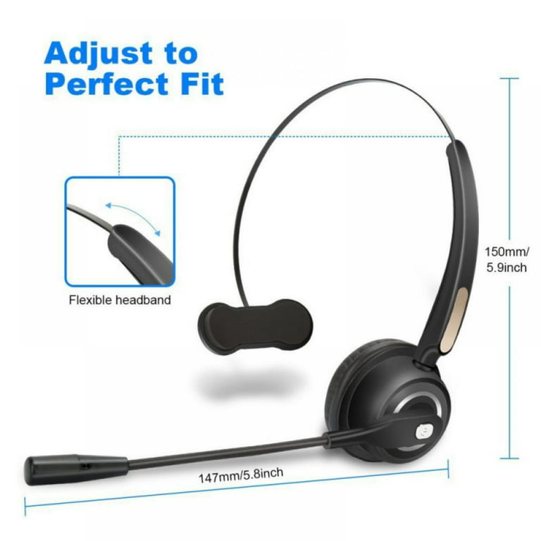 Project Retro Bluetooth Headset,Wireless Headphones with Microphone Cell  Phone,Office Bluetooth Headset,On Ear Headphones Call Center,Truck Driver 